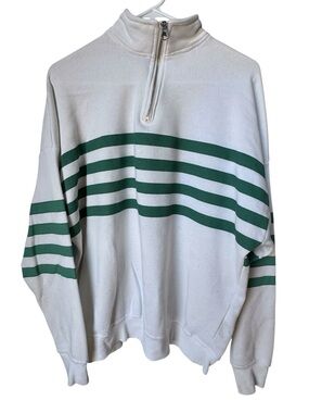 Happily Grey White Green Striped 90s Retro Quarter Zip Sweatshirt Women’s S